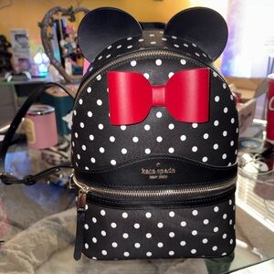 Kate Spade Disney Minnie Mouse Black Polka Dot Backpack with Red Bow